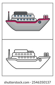 Vector de vehículo de crucero con contorno en blanco y negro para ilustración en color de página