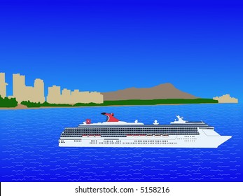 Cruise ship with Waikiki Skyline oahu Hawaii