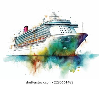 Cruise ship, watercolor sketch illustration.
