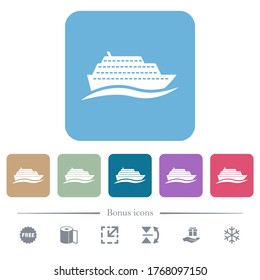 Cruceros con iconos planos ondulados de color blanco sobre fondo cuadrado redondeado de color. 6 iconos de bonificación incluidos