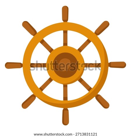 Cruise ship wheel navigate direction flat color vector illustration template design