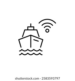 Cruise ship and wi-fi. Online connection in travel. Pixel perfect vector icon