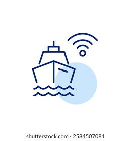 Cruise ship and wi-fi. Online connection in travel. Pixel perfect, editable stroke icon