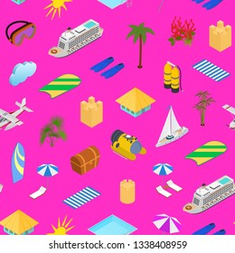 Cruise Ships Travel and Tourism Concept Seamless Pattern Background 3d Isometric View Nautical Journey. Vector illustration of Vacation on a Boat