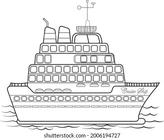 Los buques de crucero vectores, los iconos de línea, son adecuados para libros de imágenes, libros de estudio o ropa de diseño o carteles