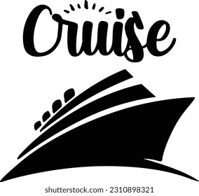 Cruise text with Cruise ship logo (Editable) - Vector Illustration