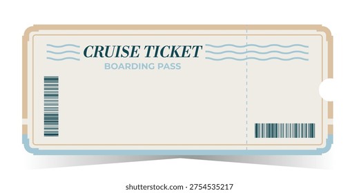 Cruise ticket template with barcode. Boarding pass ticket design for sea travel, summer vacation and nautical voyage. Vector illustration