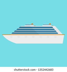 Cruise transatlantic liner flat icon sea cruise ship isolated on blue