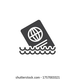 Cruise travel vector icon. filled flat sign for mobile concept and web design. Passport and sea waves glyph icon. Symbol, logo illustration. Vector graphics