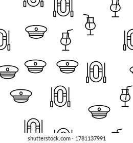 Cruise Travel Vector Seamless Pattern Thin Line Illustration