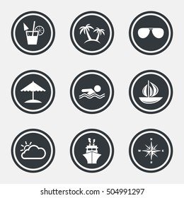 Cruise trip, ship and yacht icons. Travel signs.