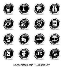 cruise vector icons - black round chrome buttons
