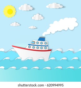 Cruise vector image.The sea of paper art.