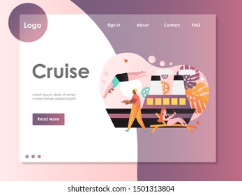 Cruise vector website template, web page and landing page design for website and mobile site development. Sea cruise, summer vacation, voyage concept.