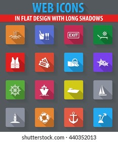 Cruise web icons in flat design with long shadows