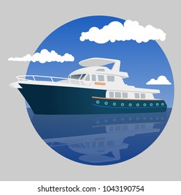 Cruise yacht in the sea. Color logo. Vector illustration.