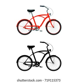 Cruiser bicycle in color. Cruiser bike silhouette.