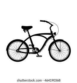 Cruiser bicycle silhouette isolated on white. Bicycle sign in vector.