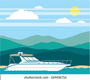 Cruiser Boat vector landscape shore