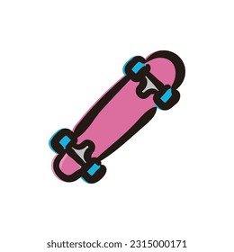 Cruiser deck - Skateboarding icon (Hand-drawn line, colored version)