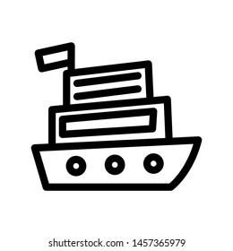 Cruiser Ferry Icon , Template Logo Design Emblem Isolated Illustration , Tourist Holiday Summer , Outline Solid Backgound White
