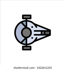 Cruiser, Fighter, Interceptor, Ship, Spacecraft  Flat Color Icon. Vector icon banner Template