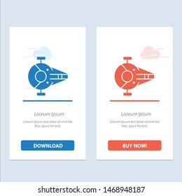 Cruiser, Fighter, Interceptor, Ship, Spacecraft  Blue and Red Download and Buy Now web Widget Card Template. Vector Icon Template background