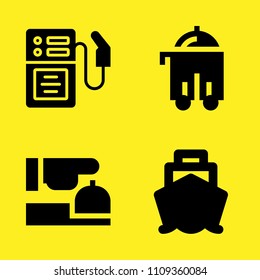cruiser front view, reception, room service and gas station vector icon set. Sample icons set for web and graphic design