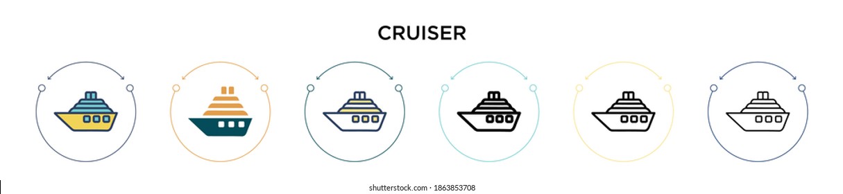 Cruiser icon in filled, thin line, outline and stroke style. Vector illustration of two colored and black cruiser vector icons designs can be used for mobile, ui, web