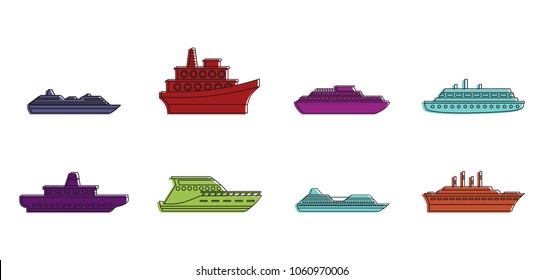 Cruiser icon set. Color outline set of cruiser vector icons for web design isolated on white background