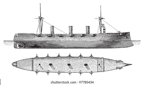 Cruiser Kaiserin Augusta (Germany) / vintage illustration from Meyers Konversations-Lexikon 1897