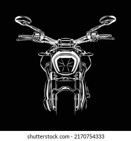 Cruiser Motorcycle Touring Silhouette Front View on Black Background. Can be used for printed on Motorcycle Club t-shirt, background, banner, posters, web, etc.