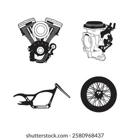 cruiser motorcycle workshop element set.