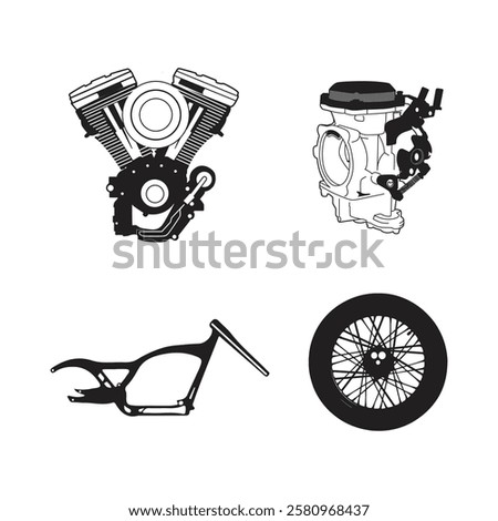 cruiser motorcycle workshop element set.