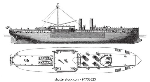 Cruiser Sachsen (Germany) / vintage illustration from Meyers Konversations-Lexikon 1897