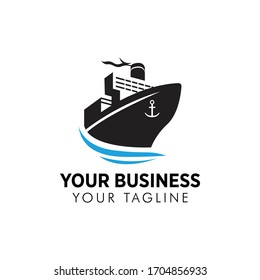 Cruiser ship simple minimalist vector logo design template