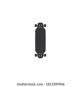 Cruiser skateboard black monochrome icon in minimal design on isolated white background. Skate board vector sign, symbol, emblem, element, object, pictogram.