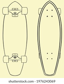 Cruiser Skateboard. Skating. Sport. Chill vibes. Active and cool lifestyle. Childhood. Hand drawn illustration. Digital art. Transparent icon, isolated on pale yellow background. Vector EPS10. 