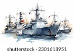 Cruisers These are fast maneuverable warships watercolor painting Abstract background.