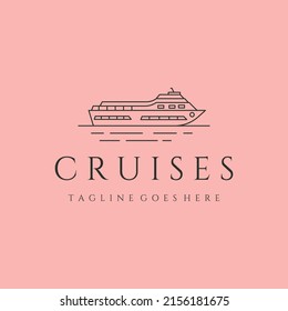 cruises on wave line art logo vector symbol illustration design