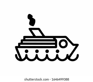 A cruiseship or ocean luxury boat, ferry logo or sign for apps or website isolated design in black and white as a vector