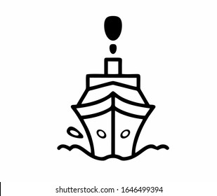 A cruiseship or ocean luxury boat, ferry logo or sign for apps or website isolated design in black and white as a vector