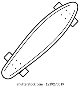 Cruising longboard. Vector flat outline icon illustration isolated on white background.