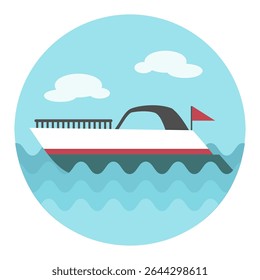 Ícone de vetor plano de iate a motor de cruzeiro. Símbolo gráfico para site de viagens e turismo e design de aplicativos, logotipo, aplicativo, UI