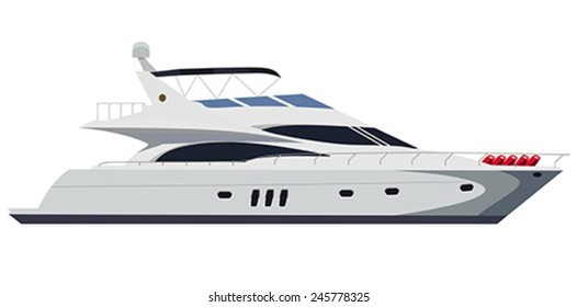 Cruising motor yacht on white background