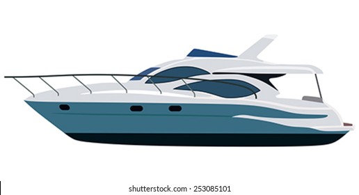 Cruising motor yacht on white background