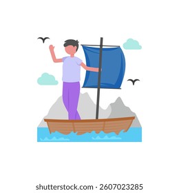 Cruising on Open Waters Vector Illustration