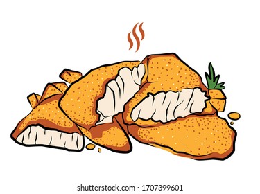 Crumbed Dory Fish in White Background vector Eps10. Instant premium seafood.
