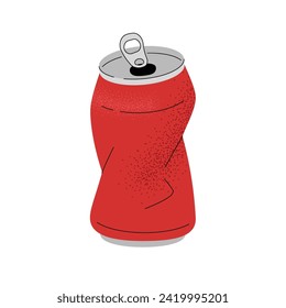 Crumbled or crushed aluminum can vector illustration. Slightly smashed stage. Simple flat textured design. Editable stroke.