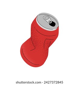 Crumbled or crushed aluminum can vector illustration. Slightly smashed stage. Simple flat textured design. Editable stroke.